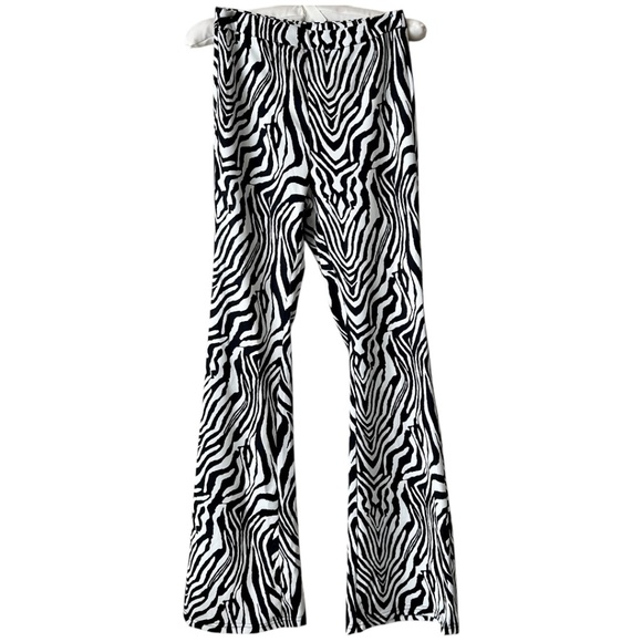 Zebra Flare Leg Pants Black White Side Zip and Hook Wide Leg Shein XSmall - Picture 1 of 11